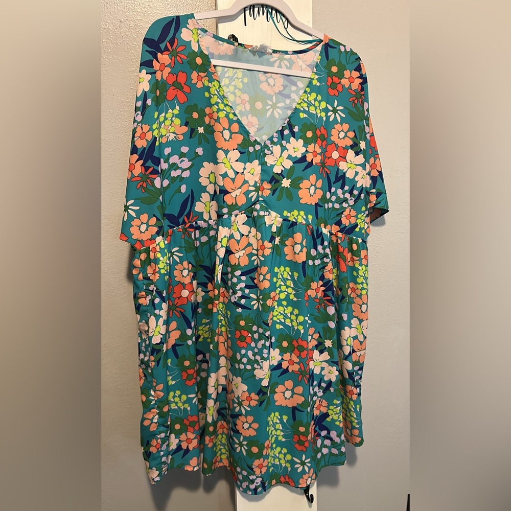 Chic Soul Floral Dress - Blue and Orange